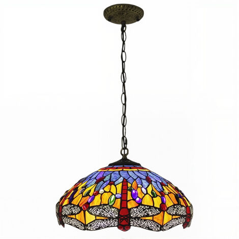 AUTRUCKER Tiffany-style stained glass chandelier, 30cm ceiling-mounted, suitable for kitchen, dining room, and fireplace lighting. (1/3)