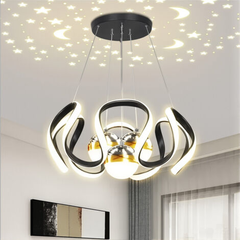 AUTRUCKER Nordic LED chandelier, living room, dining room, kitchen lighting, starry sky design, dimmable chandelier – Black 3 lights