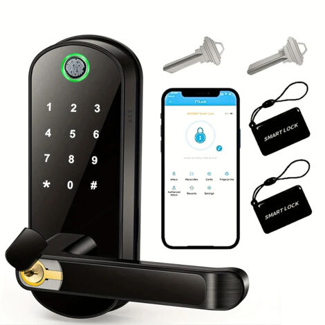 AUTRUCKER Smart Lock, Keyless Entry Door Lock Keypad, Touch and Fingerprint Keypad, Black Door Lock