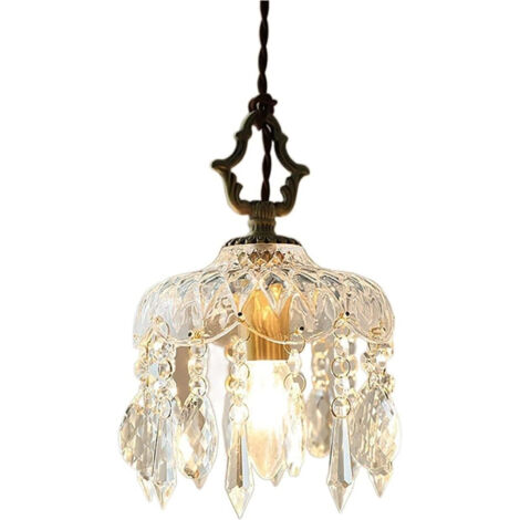 AUTRUCKER Modern Ceiling Lights, French Brass Chandeliers, Vintage Crystal Chandeliers, Chandeliers with Clear Glass Shades, Warm Light - 15x24CM