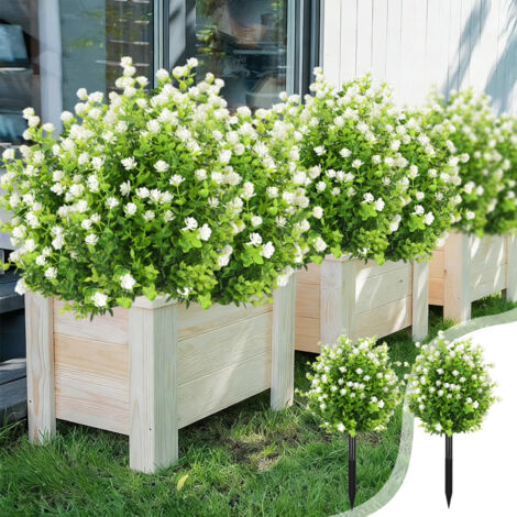 Outdoor Artificial Camellia Bouquet (Set of 2), UV-Resistant Synthetic Greenery, Includes Flowers and Ground Stake, White