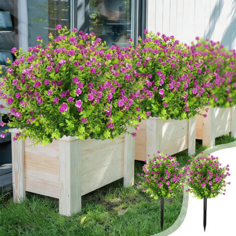 Set of 2 Decorative Artificial Camellias, Faux Plants, for Courtyard and Garden Decoration, Purple-Red