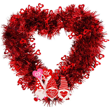 Heart-Shaped Floral Wreath for Valentine's Day, Red Hanging Floral Decoration, Small Heart-Shaped Wreath (Without Lights) (1/5)