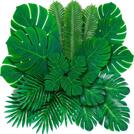 88 Artificial Monstera Leaves / Artificial Tropical Palm Leaves — Green Palm Leaves with Stems (1/5)