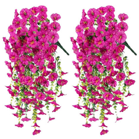 Set of 2 Artificial Hanging Flowers, Artificial Morning Glory Bouquet, Ideal for Wall Decor, Red-Pink