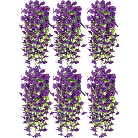 Set of 6 Artificial Hanging Flower Bouquets, Morning Glory, Artificial Wall-Hanging Flowers, Purple (1/4)