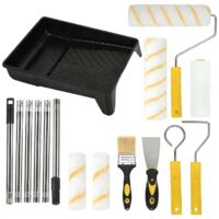 Paint roller and brush set, including 6 extensions, paint roller, paint tray, and brush, for wall painting