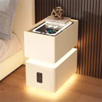 AUTRUCKER Narrow and clever bedside table with tricolour LED lighting, two drawers, wireless charging and combination lock (white, 25 x 40 x 48 cm)