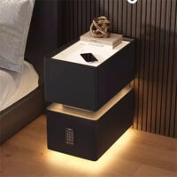 AUTRUCKER Narrow bedside table with combination lock, modern bedside table with light sensor, 2-drawer bedside table, black, 25x40x48CM