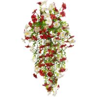 Set of 4 Decorative Hanging Artificial Flowers, Bindweed Imitation, Suitable for Terrace Gardens, Red and White