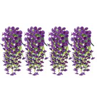 Set of 4 Indoor & Outdoor Summer Decorations, Hanging Trumpet Vine for Outdoor Garden, Purple