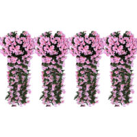 Set of 8 Decorative Artificial Flower Vines — Wall-Hanging Hydrangeas — Pink