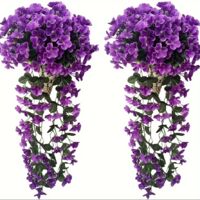 Set of 4 Artificial Hanging Hydrangeas (Wall-Mountable) — Decorative Faux Plants — Purple