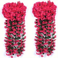 Set of 4 Artificial Hanging Hydrangeas (Wall-Mountable) — Ideal for Outdoors, Patios, Gardens, Porches, and Wedding Decor — Red-Pink