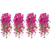 Set of 4 Artificial Morning Glory Wall-Hanging Flowers, Home & Wedding Decor, Rattan-Style Flower Vine, Red-Pink