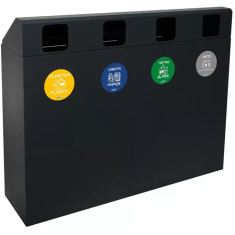 Pattumiera differenziata 4 scomparti antracite con copertura