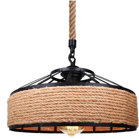 Suspension En Rotin Vintage Avec Câble 4,5m - Abat-jour Chanvre E27 Pour Cuisine, Balcon Et Allée