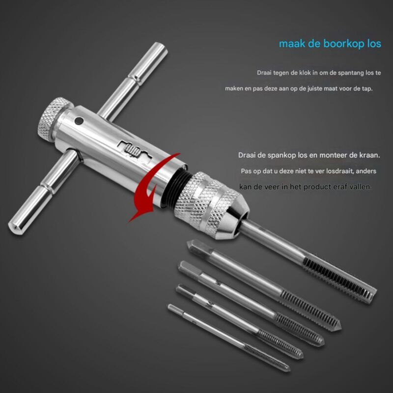 Marteau à main - Clé métallique - Réglable - Accessoire de taraudage - Convient pour le fer, l'aluminium, le plastique et le bois - 4