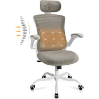 COLAMY Silla de Oficina Ergonómica con Respaldo Alto de Malla, Soporte Lumbar y Reposacabezas Ajustables, Reposabrazos Abatibles, Silla de Escritorio para Oficina y Home Office – Marrón