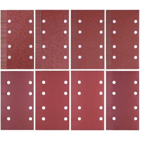 Lot de 80 feuilles de papier abrasif 93 x 185 mm - 8 trous - Grain 40/60/80/120/180/240/320/400 - Pour ponceuse Bosch (1/4)