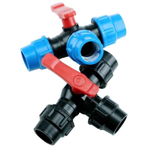 Raccord rapide 3 voies en polyéthylène 32 mm Valve intégrée Résistant à la pression jusqu'à 0,6 MPa Pour espaces verts et jardinage (1/3)