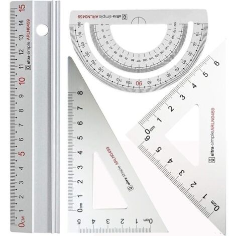 Ensemble de règle d'échelle d'architectes en métal - Ensembles de géométrie de Dessin Technique 4 PCS, Outil de géométrie mathématique, rapporteur, Triangulaire (Argent)