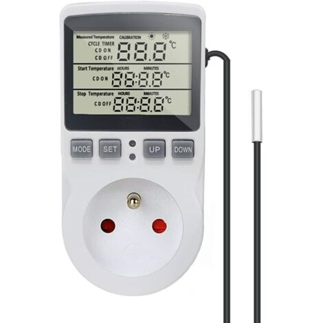 Prise Thermostat Regulateur de Température Numérique Chauffage Refroidissement avec Sonde, LCD Prise Contrôleur de Température Minuteur pour Aquarium Incubateur Serre