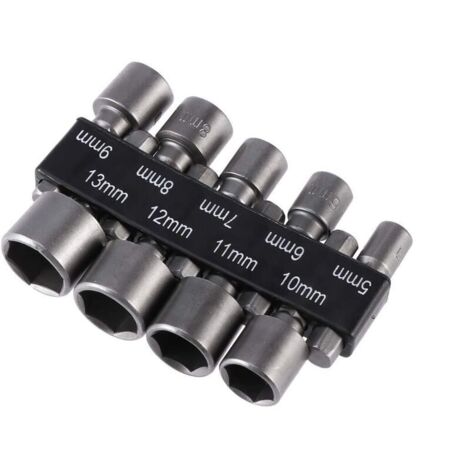 Lot de 9 forets à douille impériale de 5 à 13 mm avec écrou à percussion pour perceuse à queue hexagonale 1/4" (1/5)