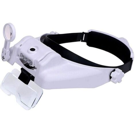 Loupe avec lumière, visière de loupe à montage sur la tête avec 3 LED de loupe de bijoutier, 1X à 14x Zoom mains libres avec lunettes éclairées (1/5)