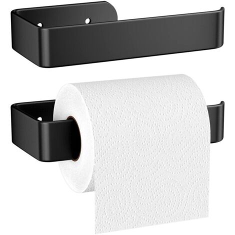 2 pièce 16CM Porte Papier Toilette Alliage d'aluminium Mat, Support Derouleur Papier Toilette Murale Perçage avec Vis Fixes, Stable Porte-Papier Devidoir Distributeur Toilette Noir (1/5)