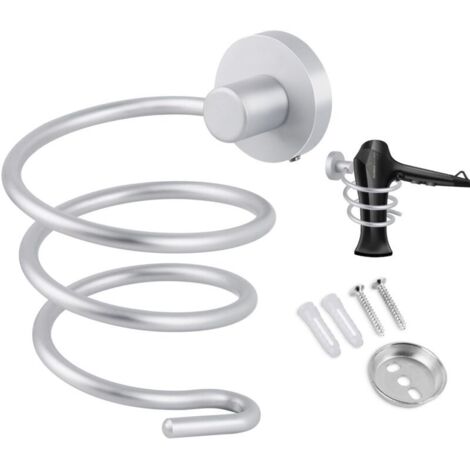 Porte Sèche Cheveux Support,Porte Sèche Cheveux Forme de Spirale,support sèche cheveux,mural en Aluminium Support de Câble pour Cuisine Salle de Bain Accessoires de Salle de Bain