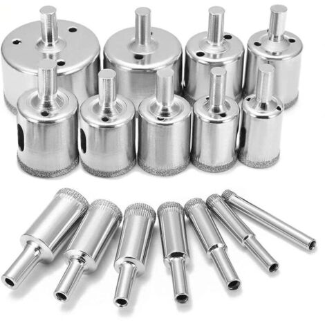 Foret de diamant pour verre et céramique Diamètre 6-50mm Acier au carbone 16 pièces Revêtement diamant pour coupe précise - 16PCS