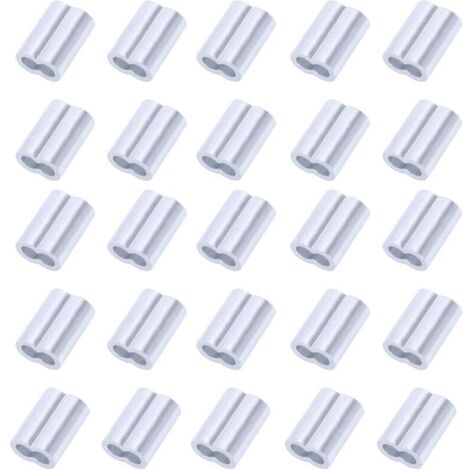 Lot de 25 pinces à sertir en aluminium - 6 mm - Pour câble en acier et caoutchouc (1/5)