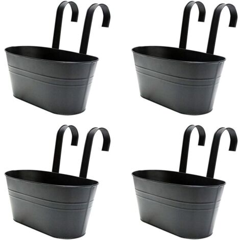 4 Pièces Pots de Fleurs Suspendus en Métal,Pots Suspendus Balcon avec Trou de Drainage, Pots Suspendus Noir avec Crochet Amovible pour Balcon, Clôture, Jardin, Mur,Maison Décor
