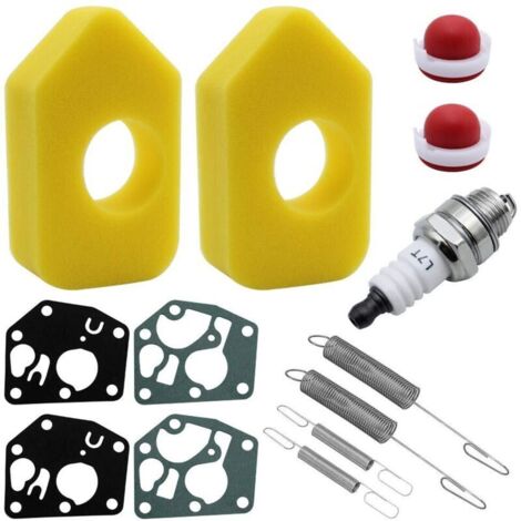 13 Pièces de Remplacement pour Tondeuses - 2 Filtre à Air 1 Bougie d'Allumage L7T 2 Ampoules d'Amorçage 4 Membrane de Carburateur 4 Ressorts de Régulateur pour Moteur Brigg Straton Quattro