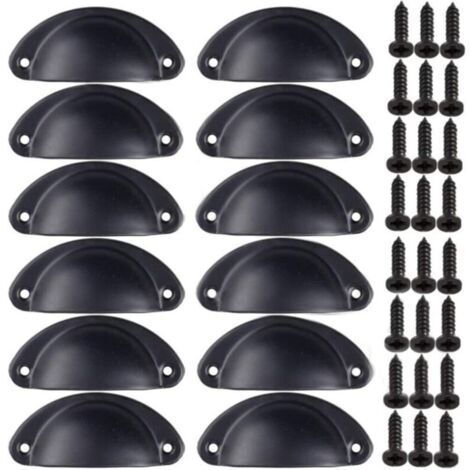 Poignée Bouton de Porte Décoration Rétro pour Meuble Tiroir Poignée de Coquille Vintage pour Tiroir Armoire Meuble Cuisine Fer Incurvé Bouton de Porte de Placard Retro Pour Armoire(12PCS)Noir (1/4)