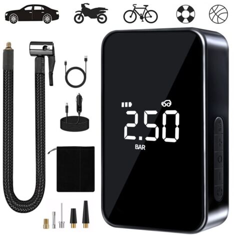 Compresseur à Air Portatif, 6000mAh Mini Gonfleur Electrique, 150PSI Pompe Vélo Electrique, Compresseur avec Affichage Numérique Lumière LED et Port C USB pour Pneus de Moto, Voiture, Vélo, etc (1/5)