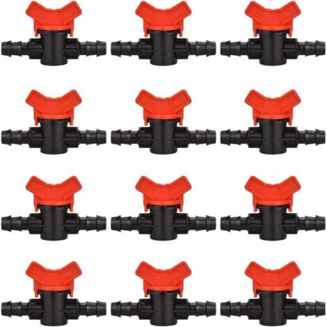 12 PCS Robinet de Jardin pour Tuyau, Tuyau Vanne d'irrigation 16 16mm Robinet d'arrêt raccord en Plastique pour Le contrôle extérieur de la vanne d'eau de Jardin (Noir + Rouge) (1/5)