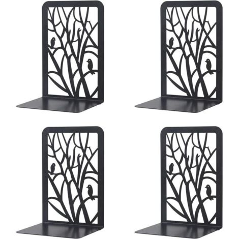 Serre-Livre Metal,2 Paires Serre-Livres Enfants,D'arbre Serre-Livres Design, pour bureaux ,Décoratifs , Étagères,Écoles et Librairie (Noir)