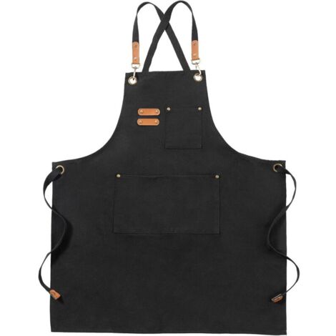 Noire Tabliers Toile, Tabliers de Travail pour Hommes Femmes, Tabliers de Chef avec Sangle Réglable et 3 Poches (1/5)