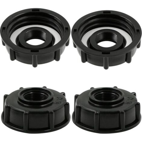 Adaptateur de Réservoir IBC Connecteur - Baril Raccord Tuyau Accessoires Bouchon Conteneur - pour Robinet de Jardin D'adaptateur Cuve Sortie Raccord 3/4 Pouces - 4 Pièces Noir (1/5)