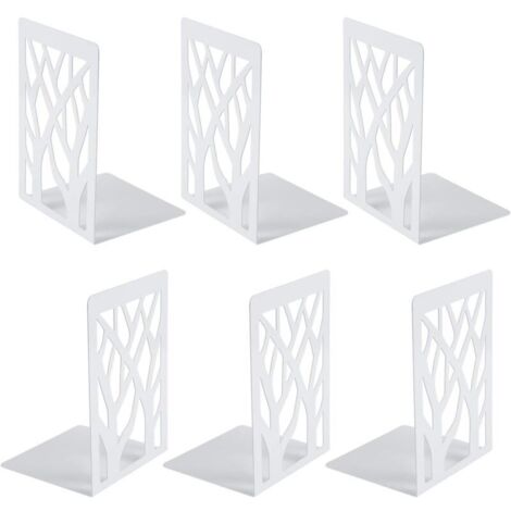 3 Paires Serre-Livre en Métal pour Livres, Anti-Rayures Porte-Livres pour Bureau, Ecole et Maison, Séparateurs de Livres, CD, Porte-Dossier pour Bureaux(Blanc)