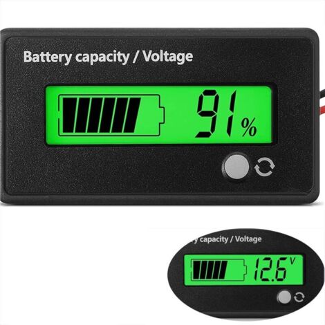 Compteur de Batterie DC avec Alarme, Testeur de Batterie Voiture, Moniteurs de Batterie, Voltmètre, DC 12V 24V 36V 48V 72V Testeur Batterie au Plomb-Acide et au Lithium-Ion (Lumière Verte) (1/5)
