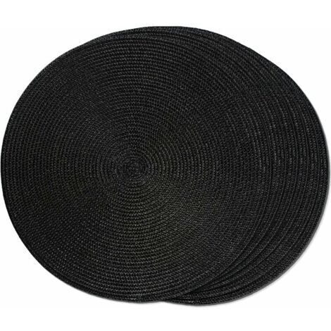 Table à manger Lot de 6 Sets de Table Tressés Ronds Noirs pour Tables à Manger Sets de Table Tissés Lavables Antidérapants 38cm - Le noir (1/5)