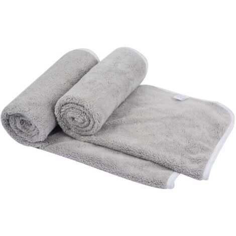 Essuie Main Microfibre Serviettes à Main 35x75cm, Lot de 2, Gris Clair (1/4)