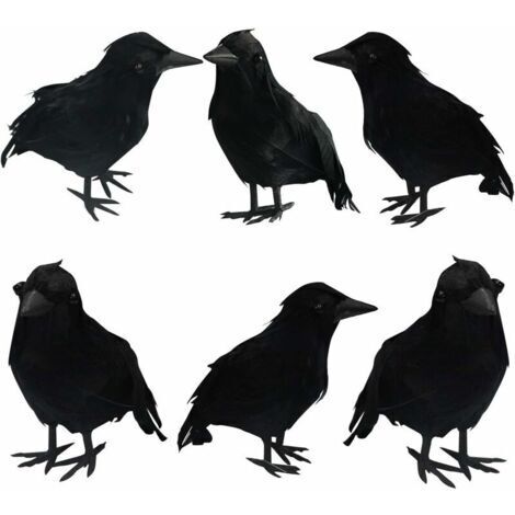 Corbeaux À Plumes Noires D'Halloween, Paquet De 6 Oiseaux De Décoration D'Halloween Avec De Vraies Plumes (1/5)