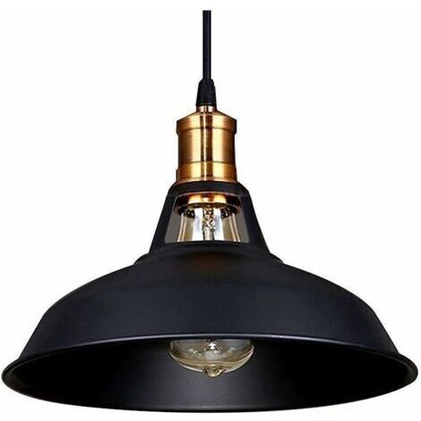 Lustre Suspension Industrielle Vintage E27 LED Lampe Plafonniers Retro Abat-jour pour Cuisine Salle à manger Salon Chambre Restaurant, Noir (1/5)