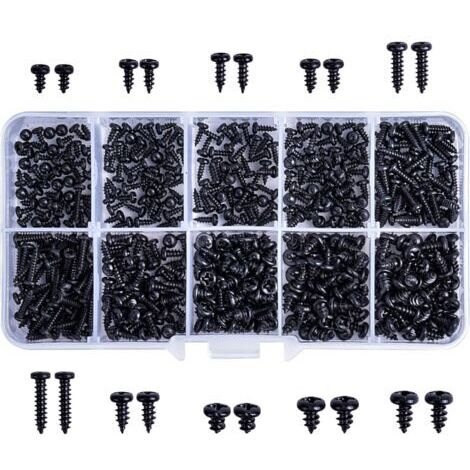 500Pcs Kit d'Assortiment de Vis Autotaraudeuses à Tête Ronde en Acier Au Carbone, 10 Taille Noir à Tête Fraisée à Empreinte Cruciforme Vis Avec Boîte De Rangement Pour Bois Plastique, Métal Mou (1/5)