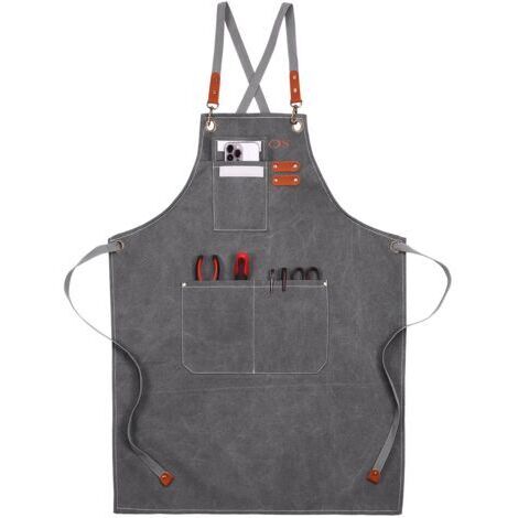 Tablier de travail en toile, Tablier de travail multifonction avec 3 Poches À Outils,Tablier à outils avec croiser en arrière (1/5)