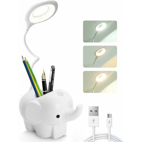 Lampe de bureau LED avec porte-stylo, sans fil, batterie rechargeable USB flexible réglable pour chambre, bureau, enfants garçons filles (blanc) (1/5)